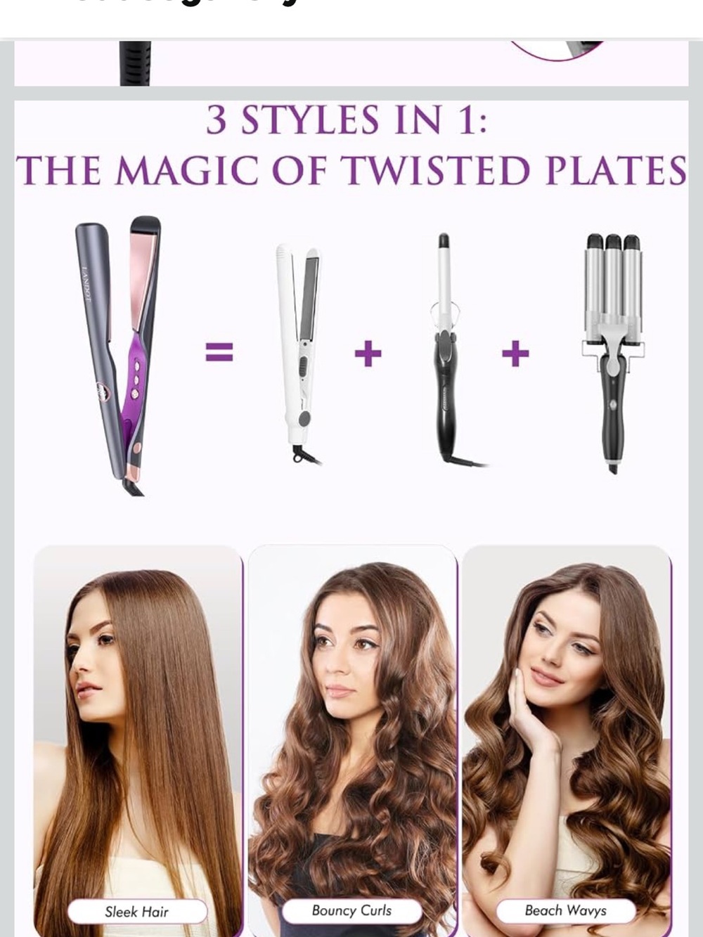 Ceramic Hair Straightener Flat Iron - Purple and Rose Gold - Picture 3 of 3